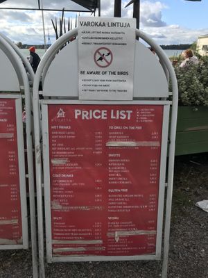 English menu  at Regatta in Helsinki