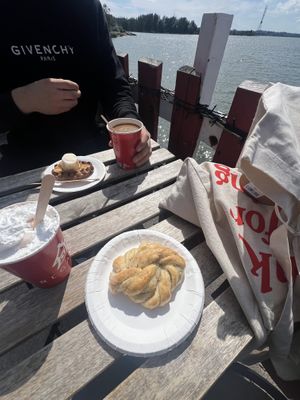 vegan cardamom bread and hot chocolate   at Regatta in Helsinki