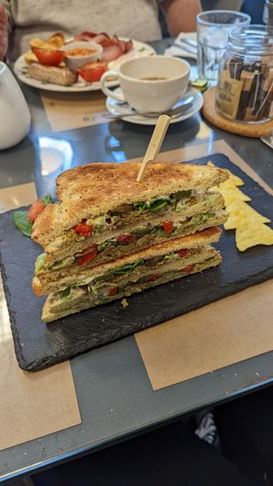 Falafel and hummus club sandwich at Mrs Green's in Dumfries
