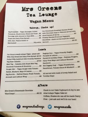 menu August 2017 at Mrs Green's in Dumfries