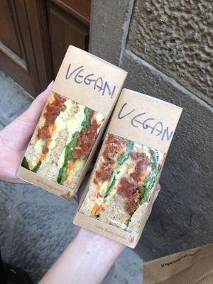 Hummus, greens, sundries tomato sandwiches at Shake Cafe - Del Corso in Florence