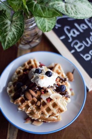 Vegan Waffles at Eat With Fingers Restaurant Mauritius in Grand Baie
