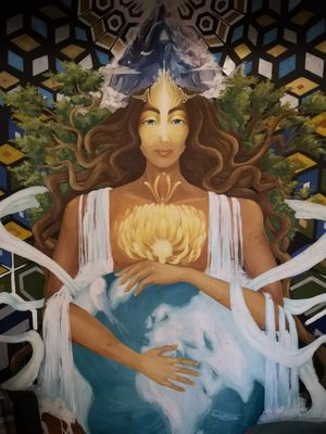 Painting inside cafe at SpaceOut in Dharamkot