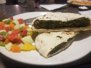 Spinach mushroom burger at SpaceOut in Dharamkot