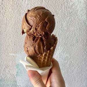 Chocolate with cacao nibs, peanut almond fudge and peanut caramel swirl  at Roho Bure in South Fremantle