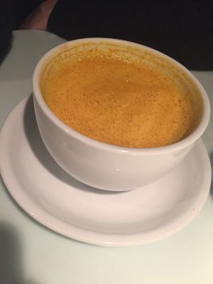 Tumeric latte with oat milk at Sticks N Sushi in Rungsted