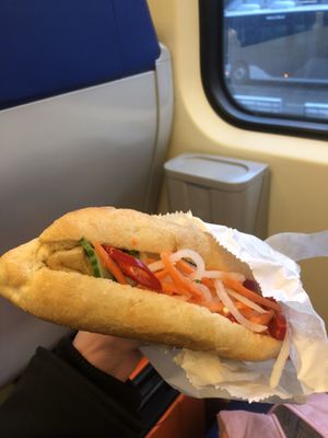 Tofu banh mi (quite small, soggy and cold because of the packaging)  at Kimmade in Utrecht