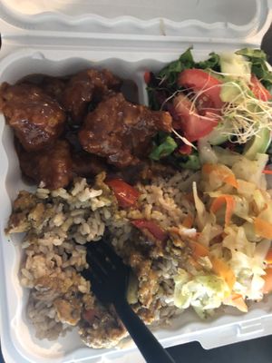 Orange and curry chicken and rice.  at I Juice & Smoothies in Decatur