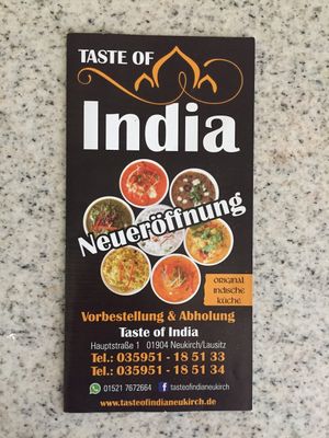 Card  at Taste of India in Neukirch Lausitz
