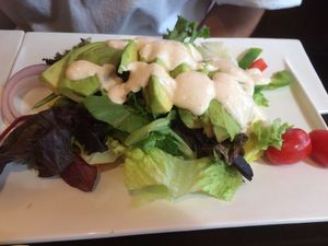 avocado salad- ask for no dressing or for the BBQ dressing they use on the tofu to make it vegan at Furoshiki in Rochester