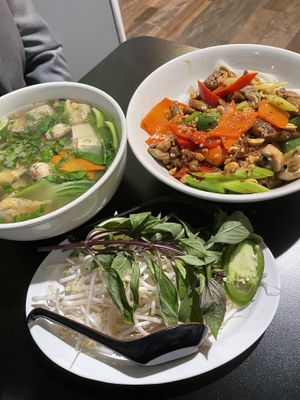 House vegan wonton, sautéed kung pao garden w mock chicken  at Pho Fresh in Rancho Cordova