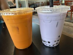 Thai tea (ok) and Taro tea with boba (yum!)  at Pho Fresh in Rancho Cordova