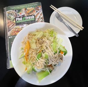 Mushroom noodles w/veggies.   at Pho Fresh in Rancho Cordova