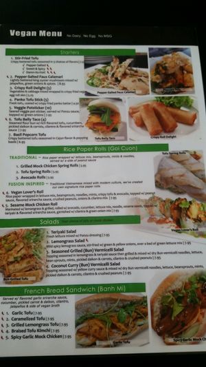 Vegan/vegetarian menu at Pho Fresh in Rancho Cordova