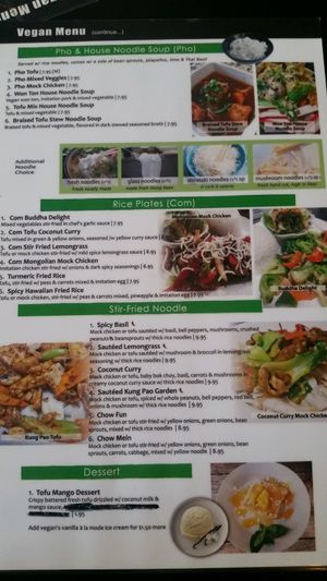 Vegan/vegetarian menu at Pho Fresh in Rancho Cordova
