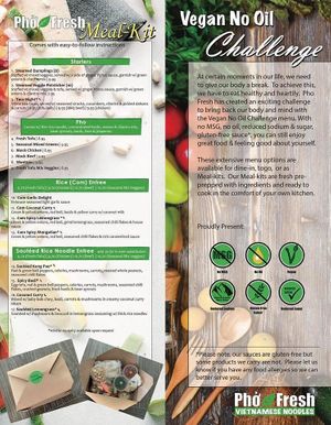 Vegan oil free menu. Front and back   at Pho Fresh in Rancho Cordova
