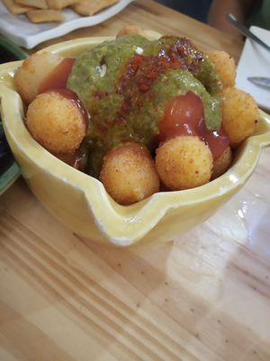 Patatas bravas, cuidado pican mucho at Fusiona Gastrobar in Merida