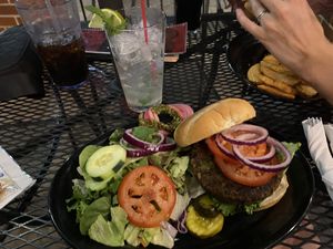 Black bean burger, with side salad (no croutons, or cheese). Only vegan dressing is French. at Pub 500 in Mankato