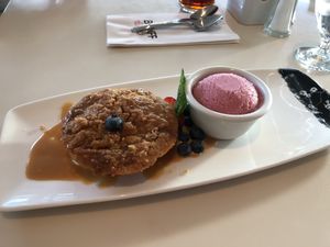 Vegan apple pie and sorbet at The Maclab Bistro in Banff