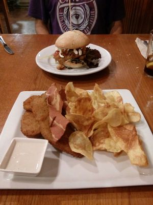 Escalopes de seitan con bacon patatas y salsa de anacardos at Garraxi Restaurante Vegetariano in San Sebastian