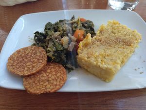 Daily menu / Main course / Millet pudding with Swiss chard and tempeh at Garraxi Restaurante Vegetariano in San Sebastian