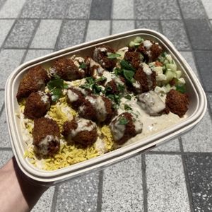 rice bowl with falafel at The Flying Falafel in Berkeley