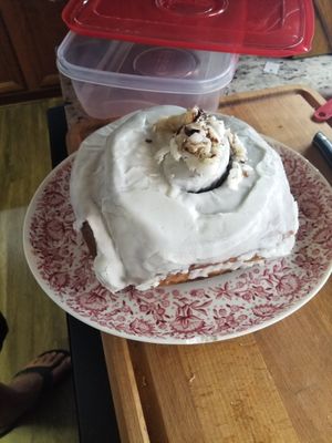 Lulu's famous cinnamon roll at Green Vegetarian Cuisine - Quarry Market in San Antonio