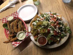 Fried pickles and loaded nachos   at Green Vegetarian Cuisine - Quarry Market in San Antonio