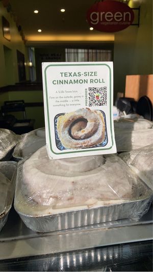 3.5 pounds of cinnamon roll!  at Green Vegetarian Cuisine - Quarry Market in San Antonio