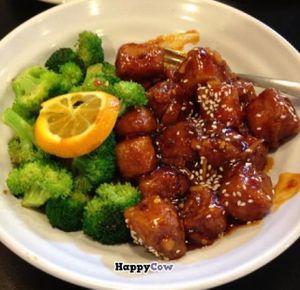 orange tofu chicken!!!! at Green Vegetarian Cuisine - Quarry Market in San Antonio