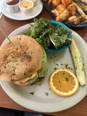 Big Nasty burger with kale side salad   at Green Vegetarian Cuisine - Quarry Market in San Antonio