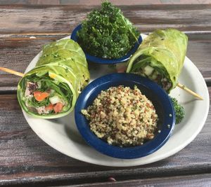 Raw Deal Wrap with Kale Salad and Quinoa Tabouli at Green Vegetarian Cuisine - Quarry Market in San Antonio