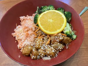 Orange tofu bowl  at Green Vegetarian Cuisine - Quarry Market in San Antonio