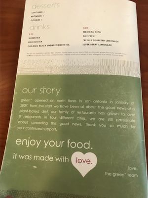 Menu at Green Vegetarian Cuisine - Quarry Market in San Antonio