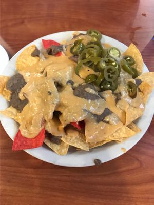Vegan nachos with refried beans & jalapeños at Green Vegetarian Cuisine - Quarry Market in San Antonio