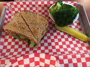 Vegan classic sandwich with steamed broccoli  at Green Vegetarian Cuisine - Quarry Market in San Antonio