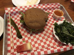 Spicy "chicken" burger at Green Vegetarian Cuisine - Quarry Market in San Antonio