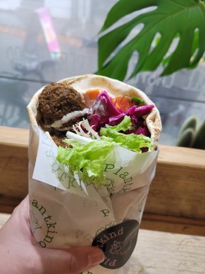 Falafel wrap with tahini at Plantkind in Shrewsbury
