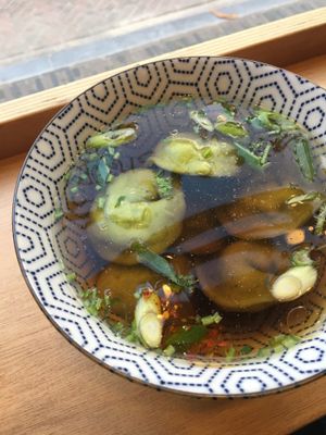 Vegan dumpling soup at Bananas in Utrecht