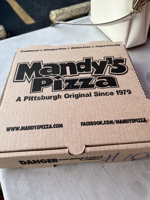 Mandy’s pizza box. A Pittsburg original!   at Mandy's Pizza in Pittsburgh