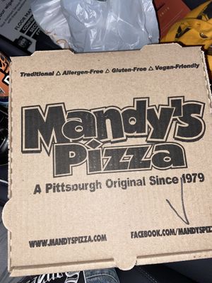 V for victory   at Mandy's Pizza in Pittsburgh