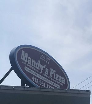 Outside sign  at Mandy's Pizza in Pittsburgh