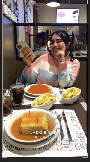 Francesinha (vegan version) with my friend, amazing. Would recommend. I drawn over her meat version just incase so it is not seen.  at Lado B Cafe in Porto