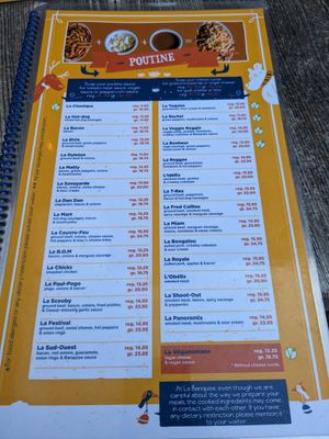 Menu at La Banquise in Montreal