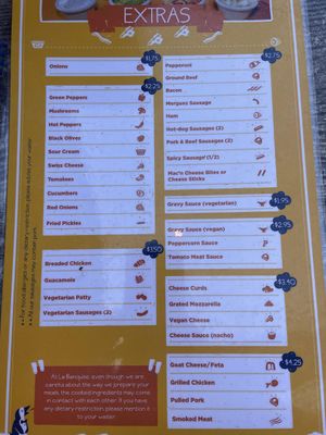 Menu to add additional items at La Banquise in Montreal