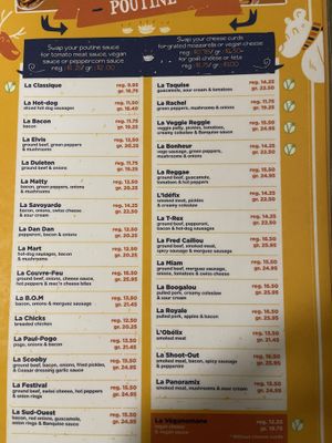 Menu showing vegan options   at La Banquise in Montreal