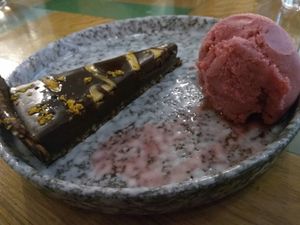 Vegan blood orange & chocolate tart at ASK Italian in Glasgow