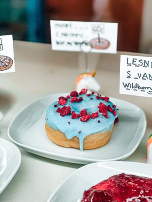 Soooo deliiicious! Filled with  jam ♥️ at Blue Vegan Pig Shop in Prague