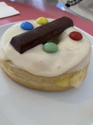 White chocolate, cream filling and kinder  at Blue Vegan Pig Shop in Prague