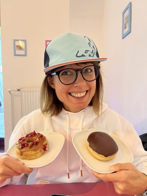 As you see, my friend was a happy little pig   at Blue Vegan Pig Shop in Prague